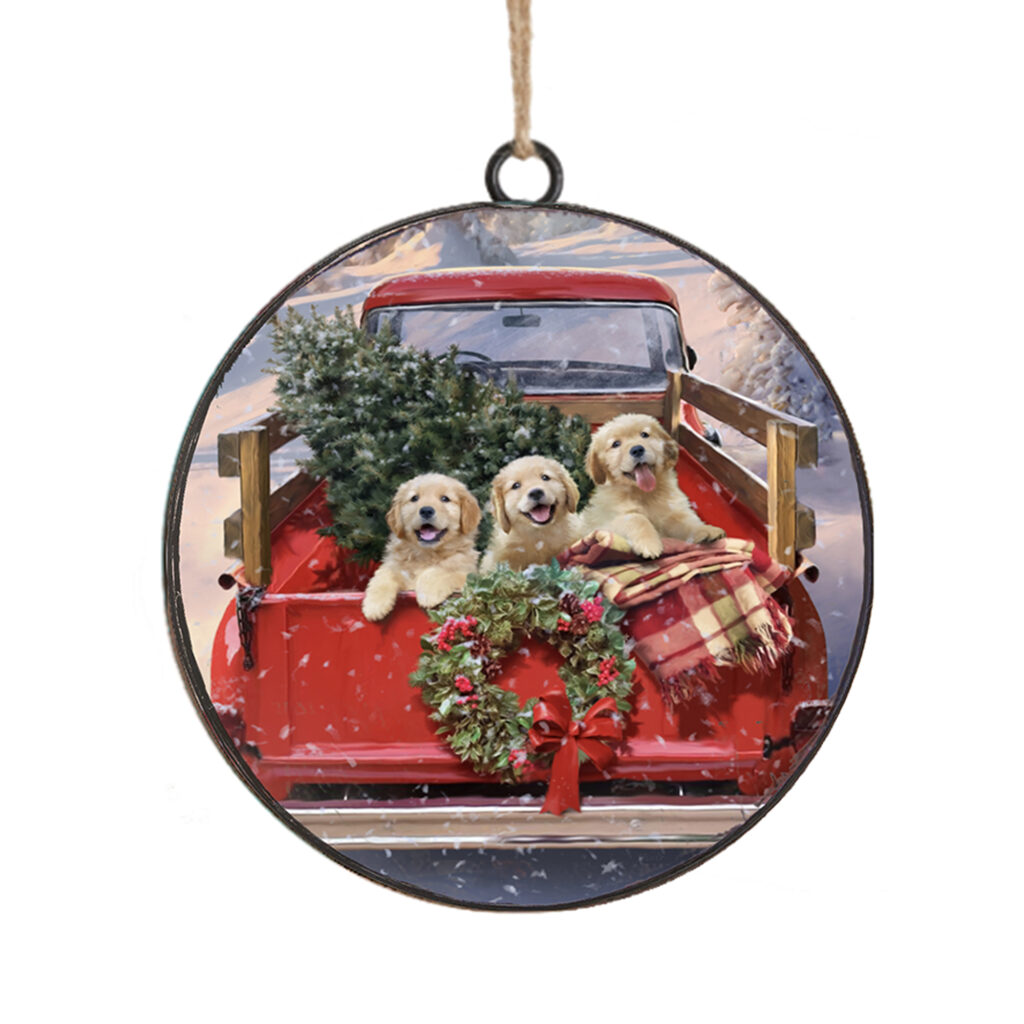 Red Truck Bed Metal Ornament Disc