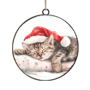 Metal Disc Cat Ornament