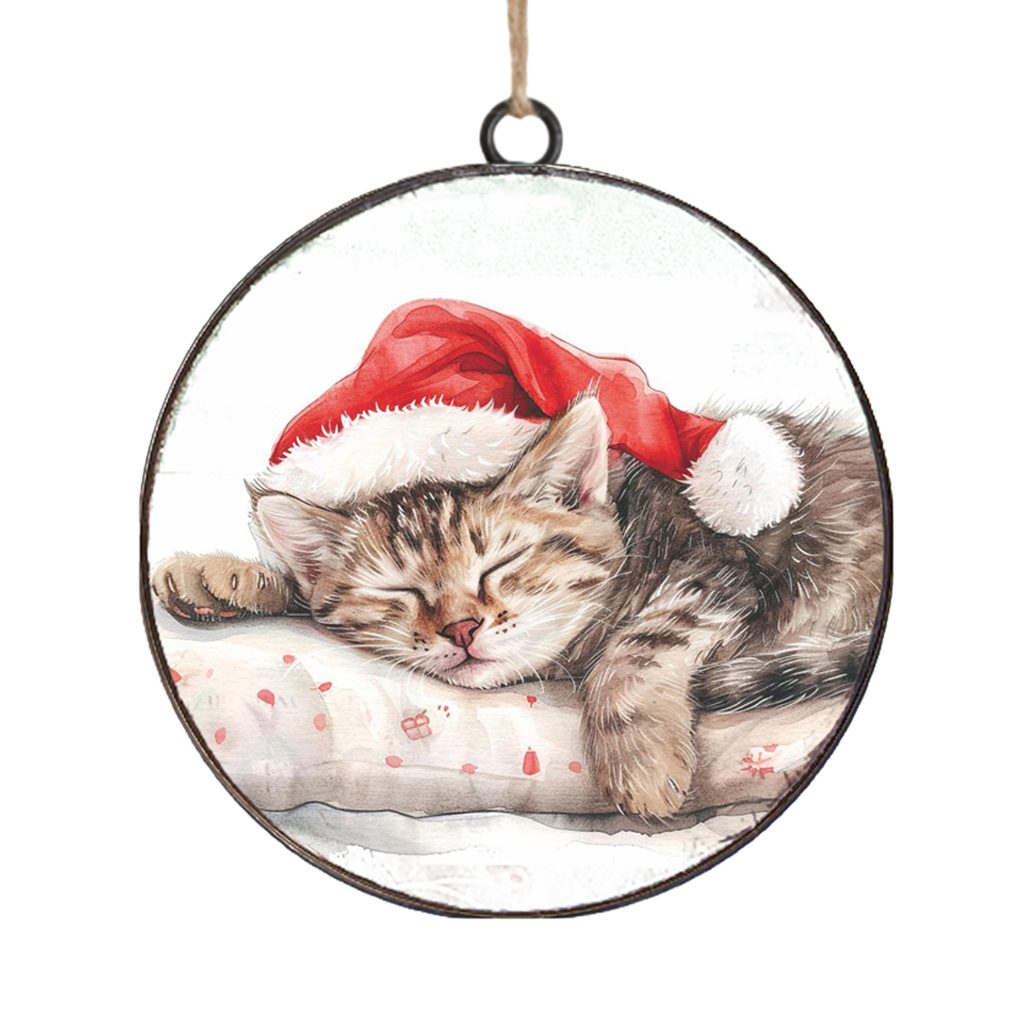 Metal Disc Cat Ornament