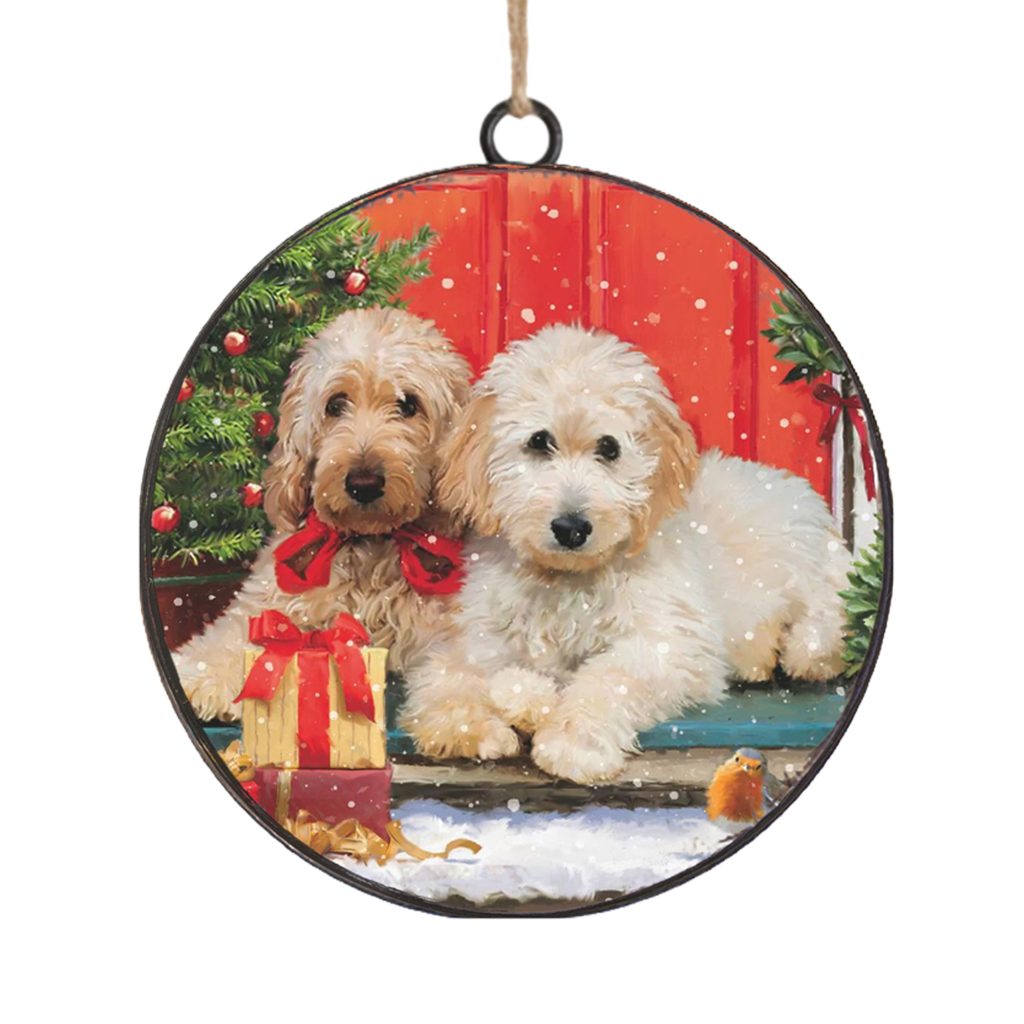Poodles Metal Disc Ornament