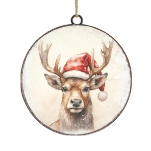 Reindeer Metal Disc Ornament