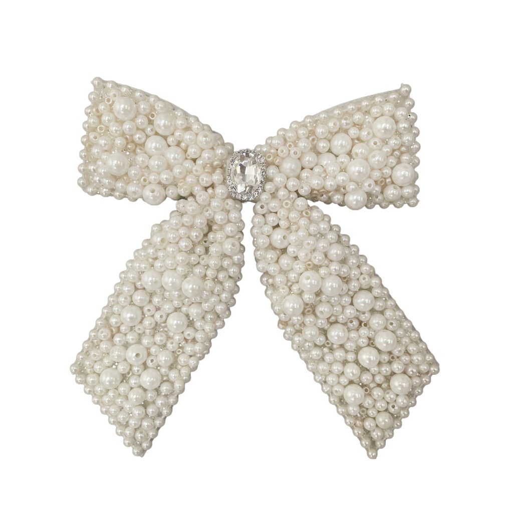 Bow Pearls 7"X6" White W/ Jewel
