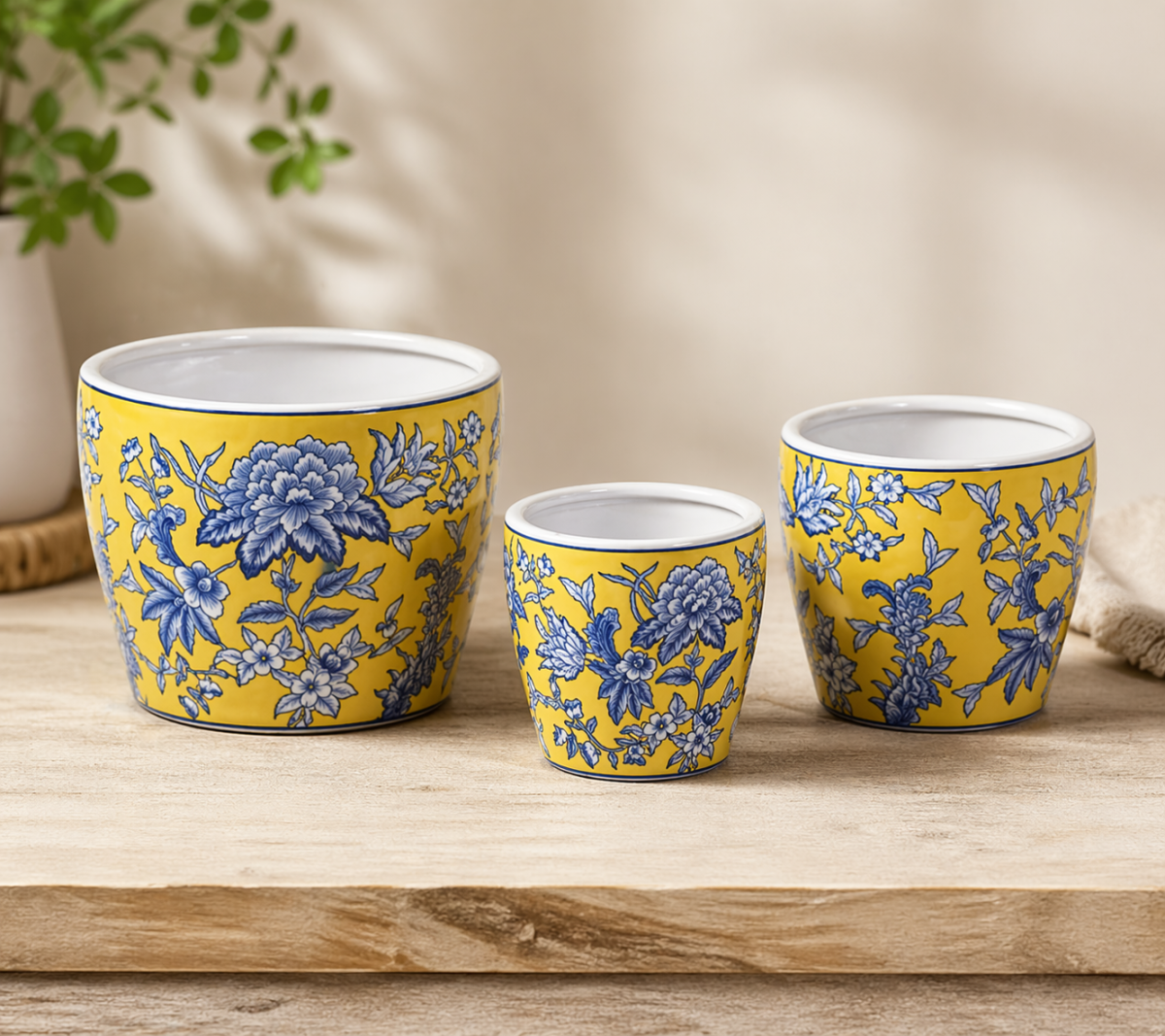 Yellow Fish Color Pot Yellow & Blue Floral Pot - TERRA Greenhouses