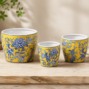 Yellow & Blue Floral Pot