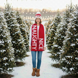 Noelle - Holiday Word Scarf - Merry & Naughty/Nice Knit Scarf