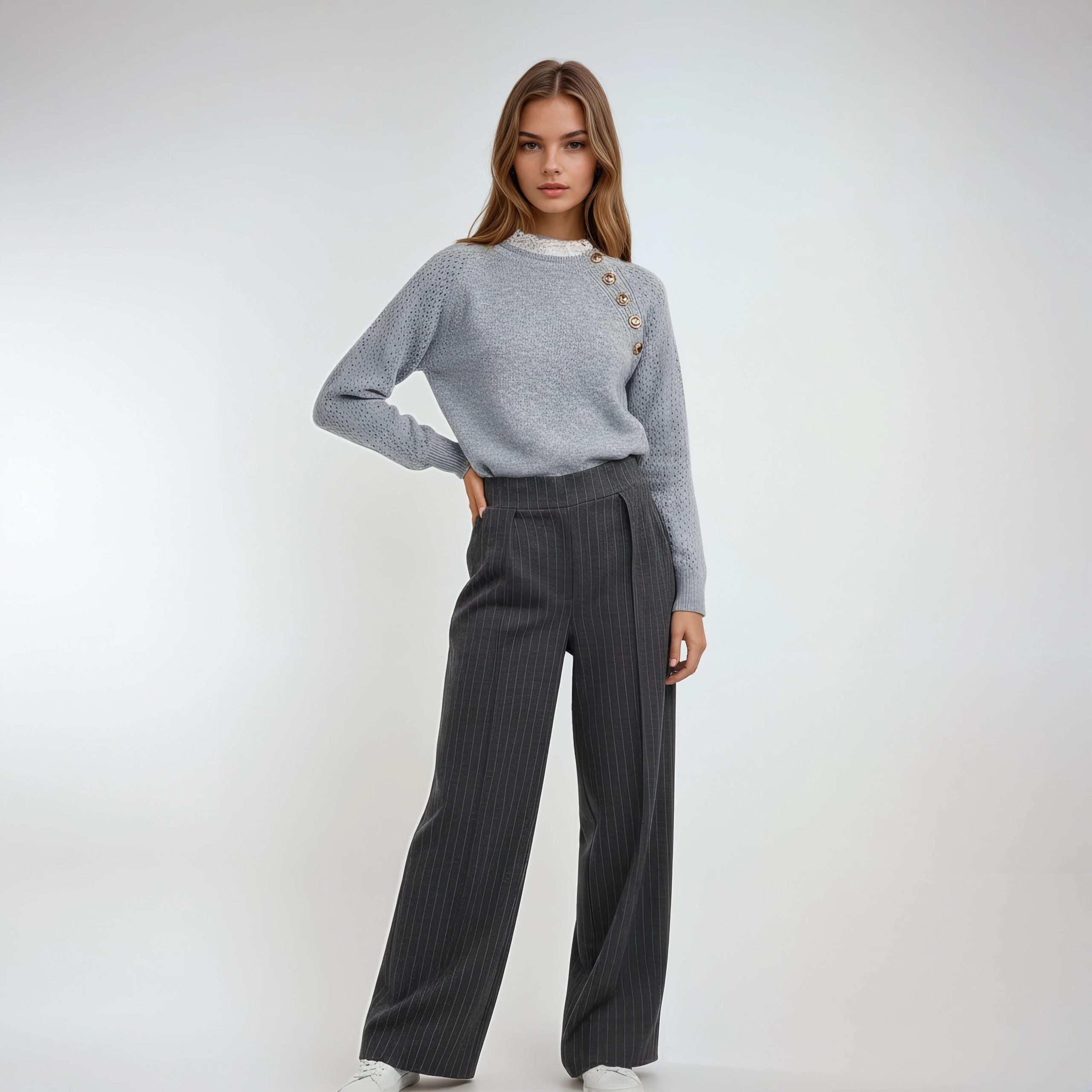 Point Zero - Crew Neck Pointelle Sweater