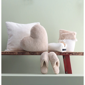Pearl Accent Heart Shaped Cushion Tan