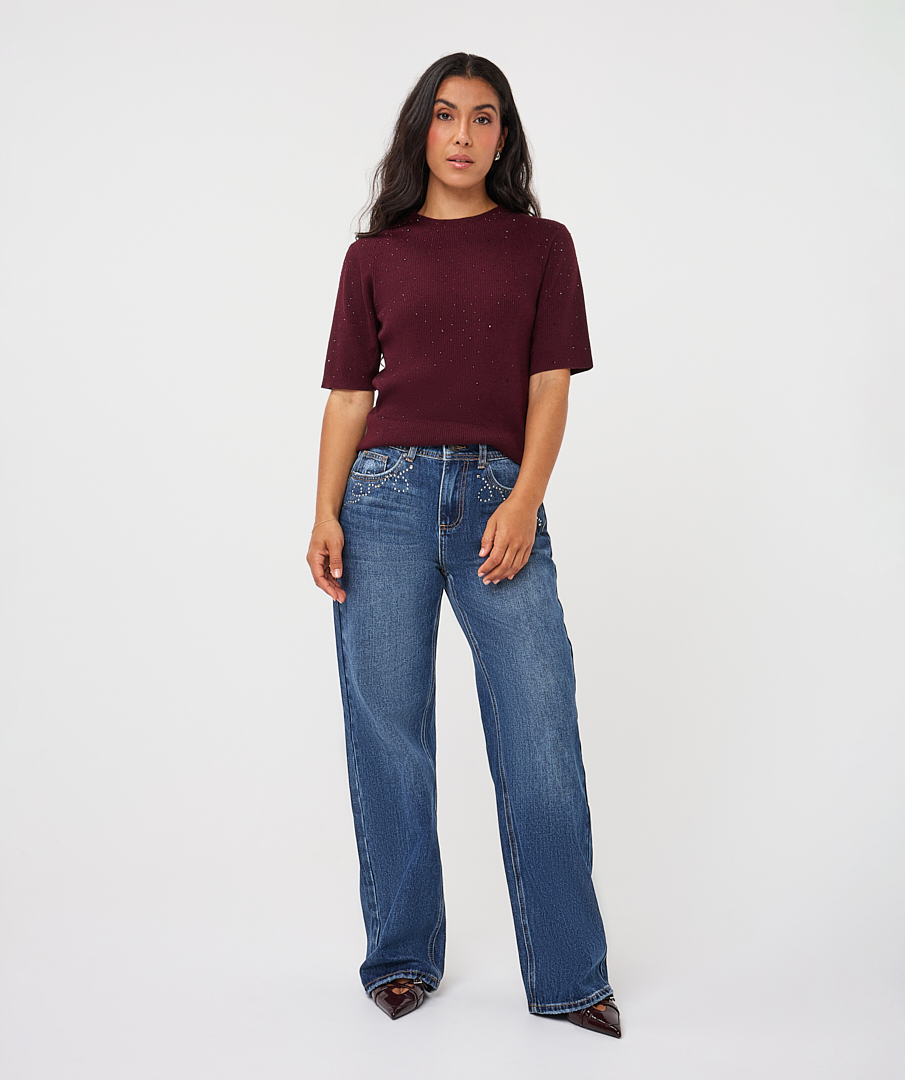 EsQualo - Shortsleeve Sweater with Crystals