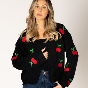 Lyla & Luxe - Hand Knit Open Cherry Cardi