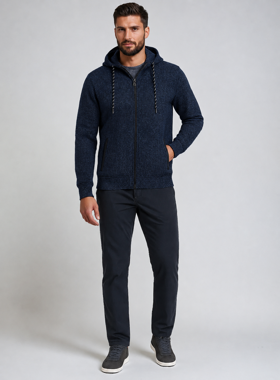 Point Zero - Bonded Chenille Full Zip Hooded Sweater