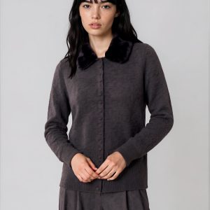 Point Zero - Knit Cardigan with Faux Fur Collar