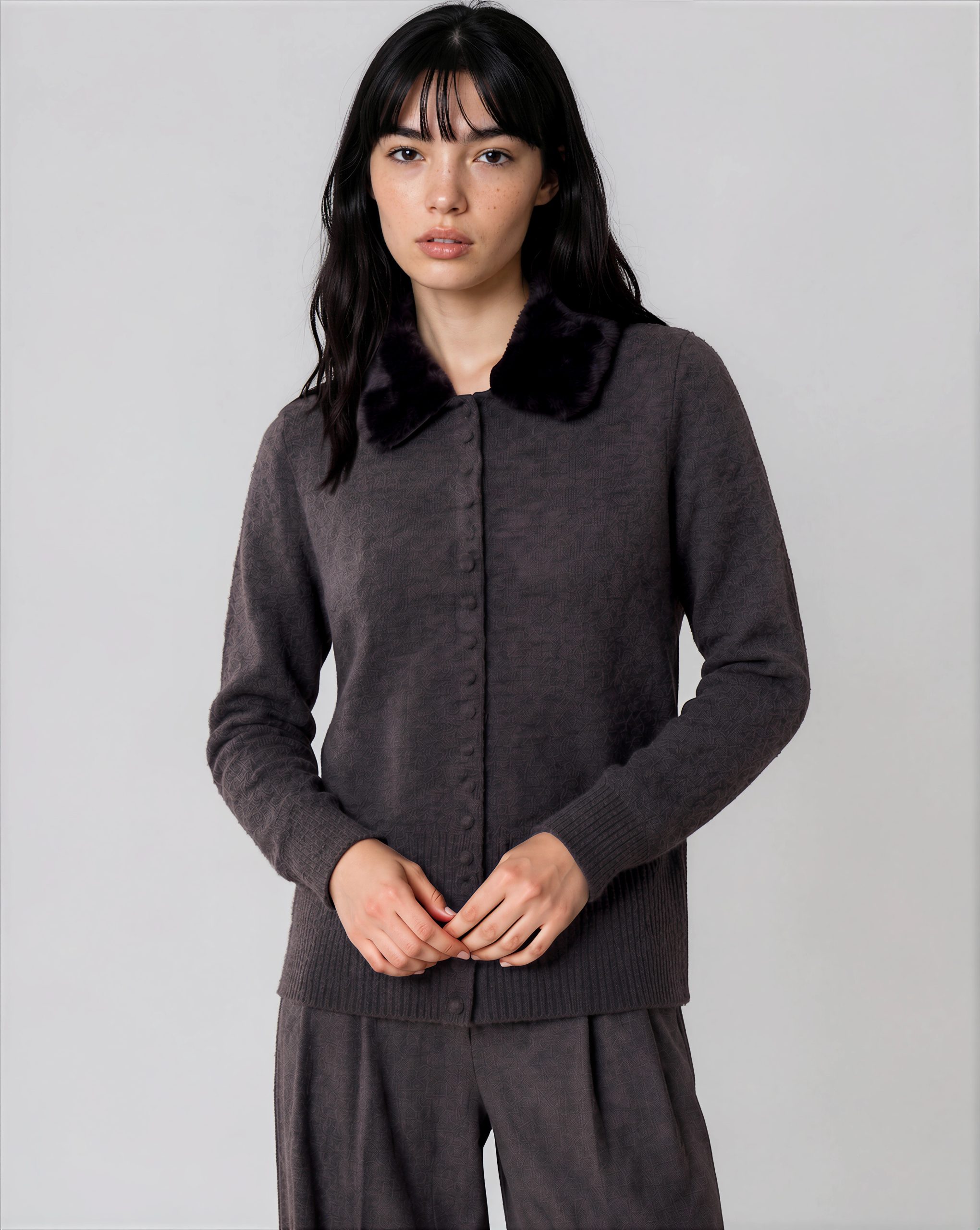 Point Zero - Knit Cardigan with Faux Fur Collar