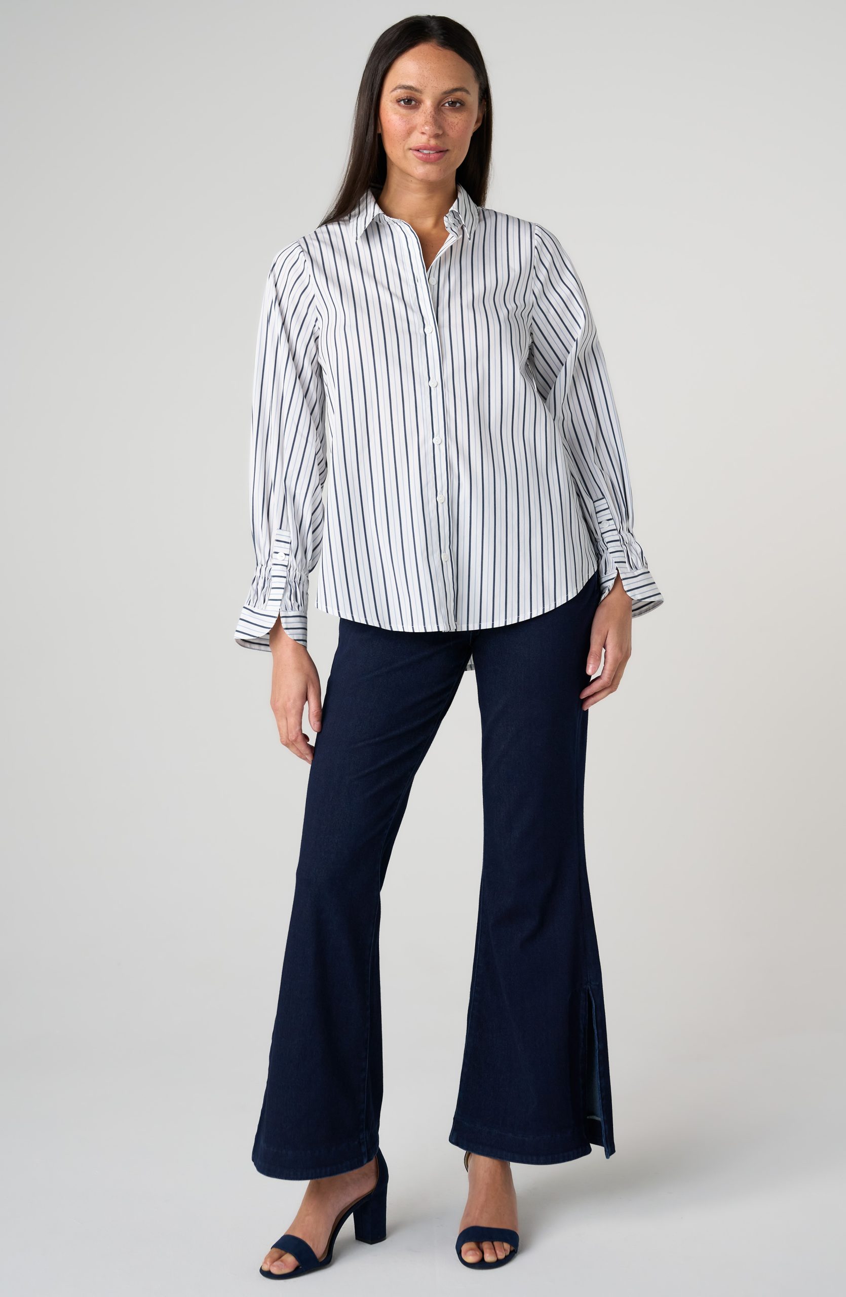 Liverpool - Adjustable Sleeve Button Front Woven Top
