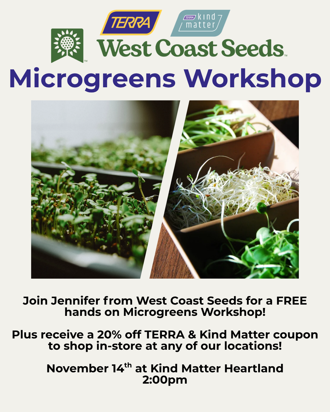 West Coast Seeds Microgreens Workshop at Kind Matter Heartland