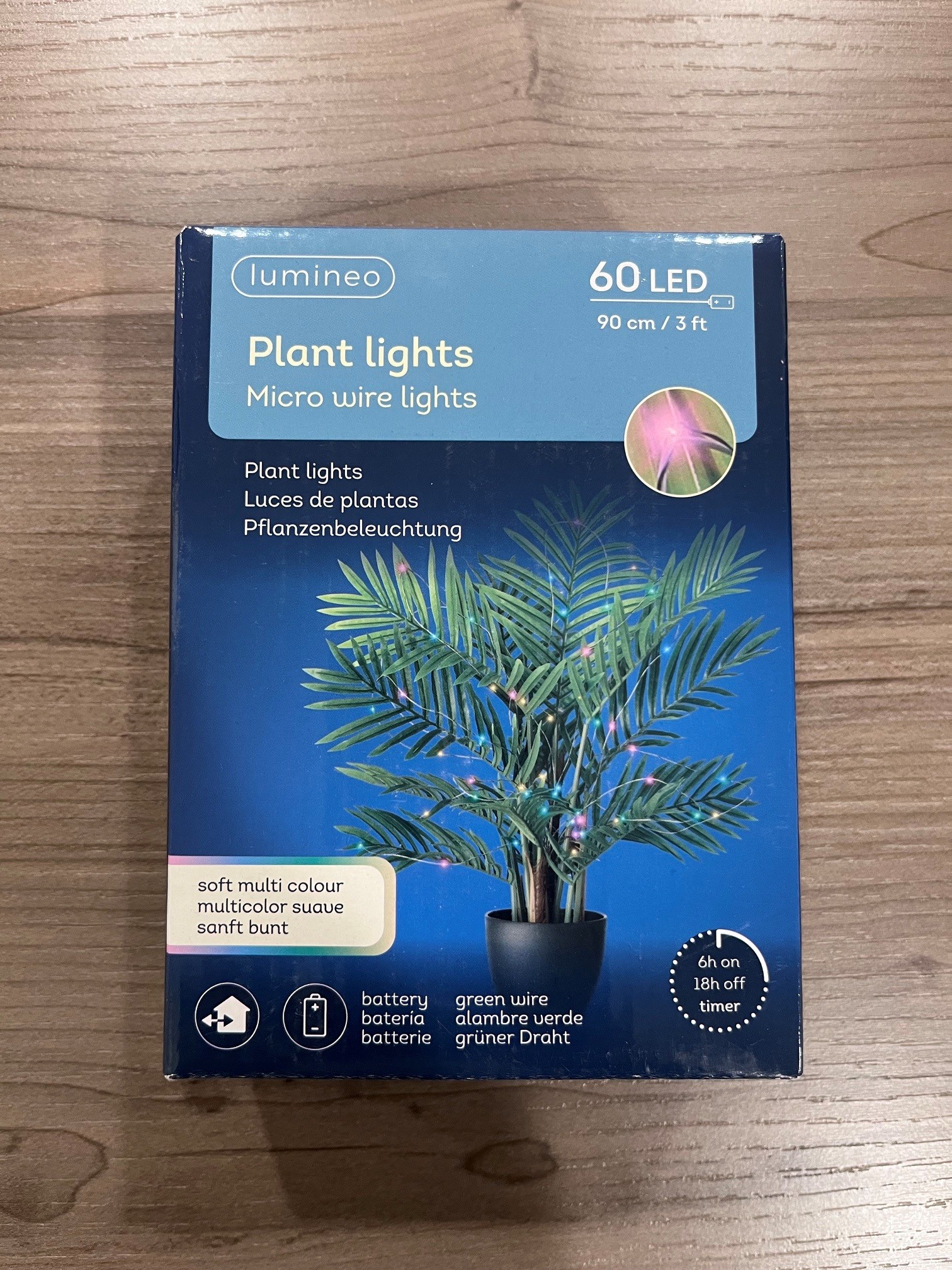 Micro 60 LED Plant Lights Soft Pastel Battery Stake Green Wire 90cm